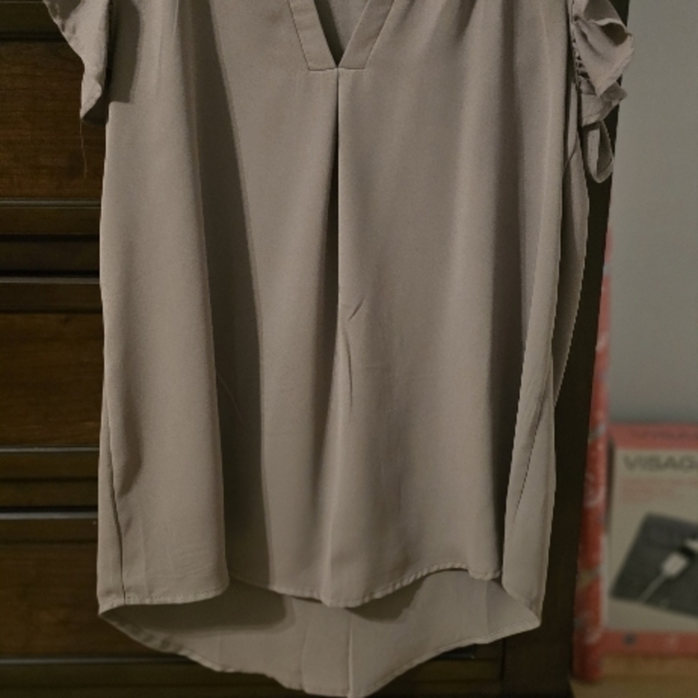 Tan V-Neck Asymmetrical Blouse